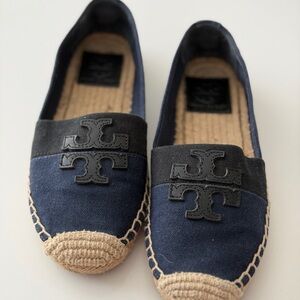 Tory Burch Navy and Black Canvas Espadrille Flats